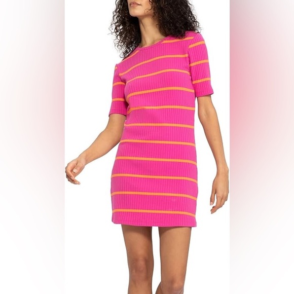 SUMMER SALE: SANCTUARY SIZE SMALL Orange and Pink Striped Knit Mini Dress - Picture 2 of 5